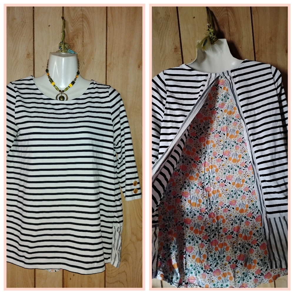 Matilda Jane Oversized Lightweight Striped Top with Back Floral Lining